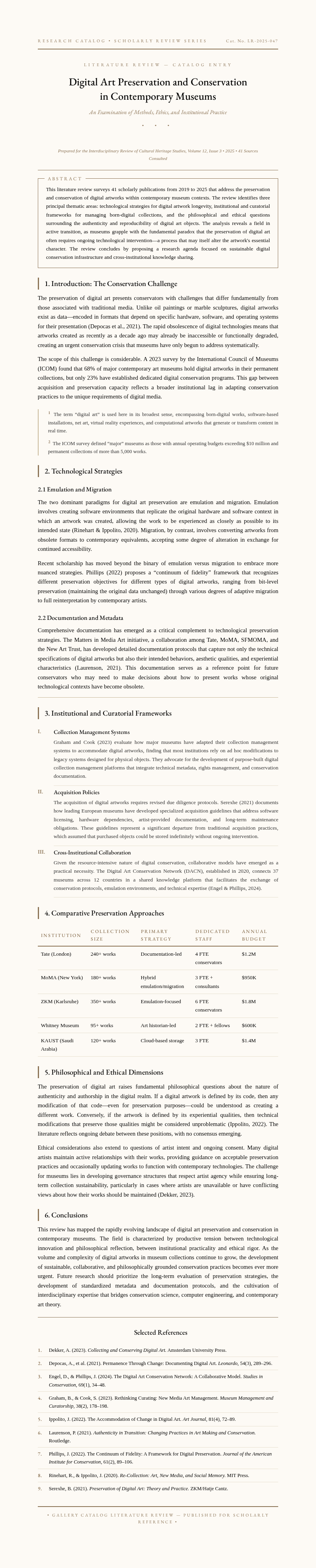Gallery Catalog Literature Review